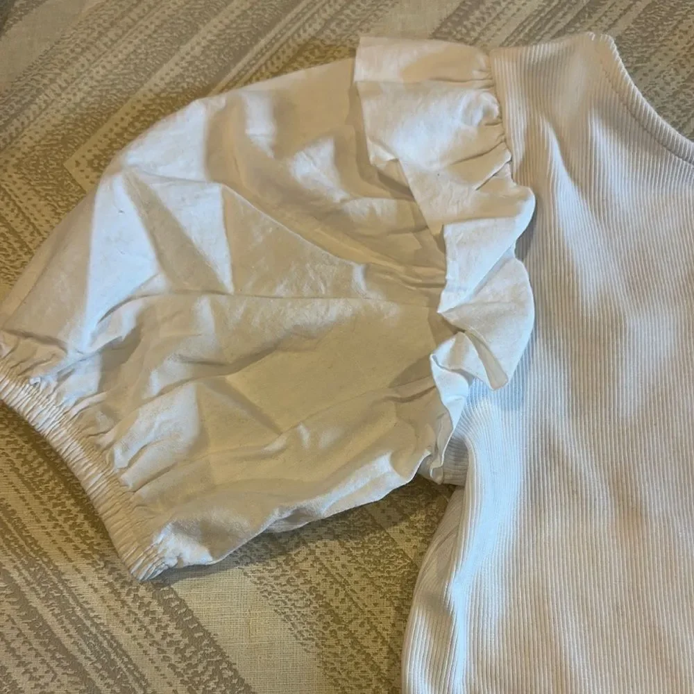 Zara Girls White Ruffle Sleeve Top - Size 8
